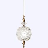TLOLGT Antique Delicate Decorative Pattern Glass Ceiling Pendant Lighting Adjustable Mini Pendant Light for Kitchen Island Di