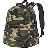 Jbofyee Camouflage Pattern Laptop Backpack For Men Women, Green Camo Lightweight Daypack Bookbag For Daily Commutes Business Travel Hiking