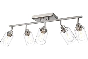 Wanluce 5 Light Track Lighting Kit Brushed Nickel Kitchen Track Lighting Fixtures Ceiling Mount Bathroom Vanity Wall Scones Light Fixture with Clear Glass, Rotatable Spotlight for Kitchen Shop Hallway