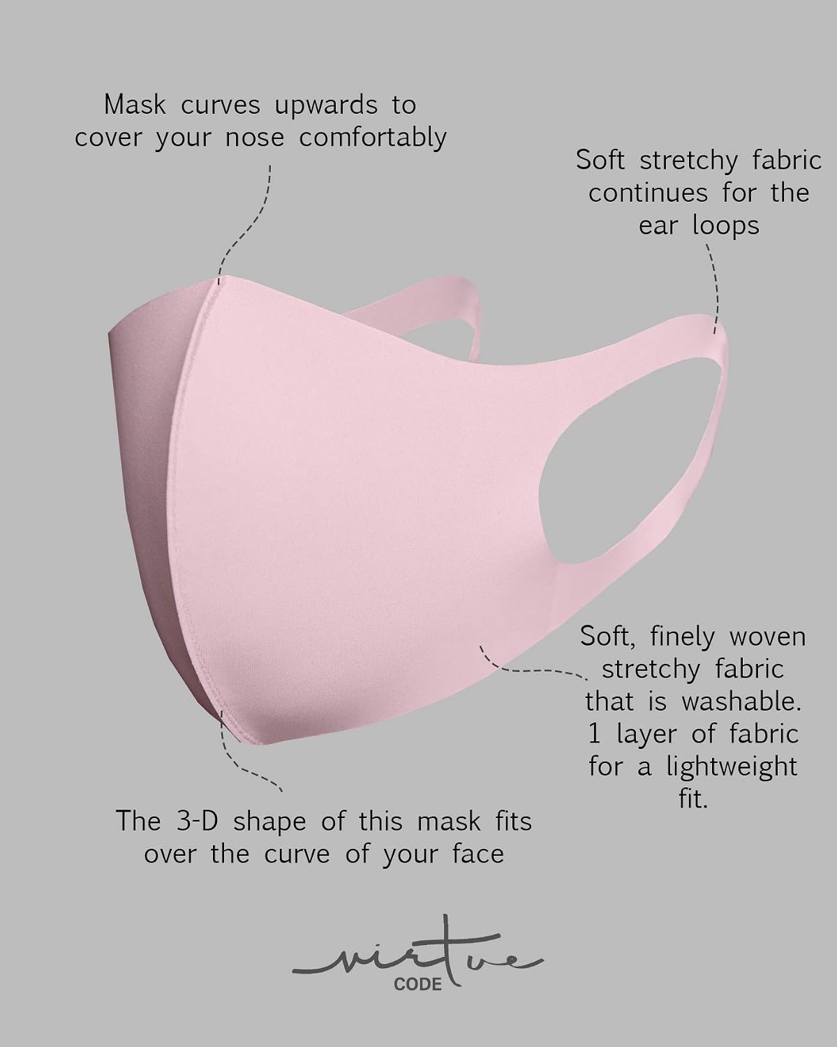 VIRTUE CODE Second Skin Cloth Face Mask Pack. 4 Buttery Soft Masks Washable Fabric, Pink, Baby Blue - Image 4