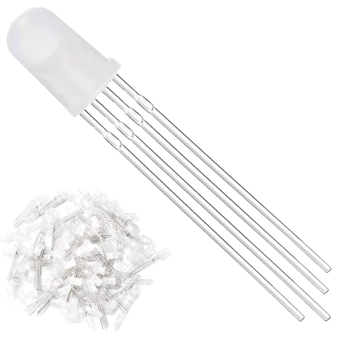 Youmile 100Pack 5mm LED Light Emitting Diode Common Cathode 4Pin RGB Tri-Color(Red/Green/Blue) Frosted Diffused Round LED Lamps Buld For Arduino, PCB