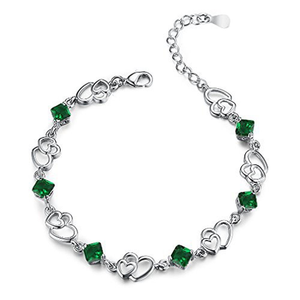 kaguyo swarovski element Amethyst red pink blue white Crystal Heart Silver bracelet,for women girls. (green crystal)
