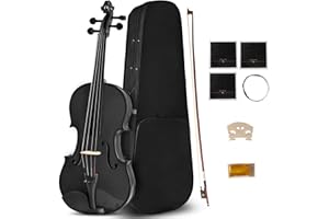 Ceciliec 16 Inch Black Acoustic Viola, Solid Wood Viola with Case, Bow, Rosin, Musical Instrument Viola Set for Adults, Beginners Students