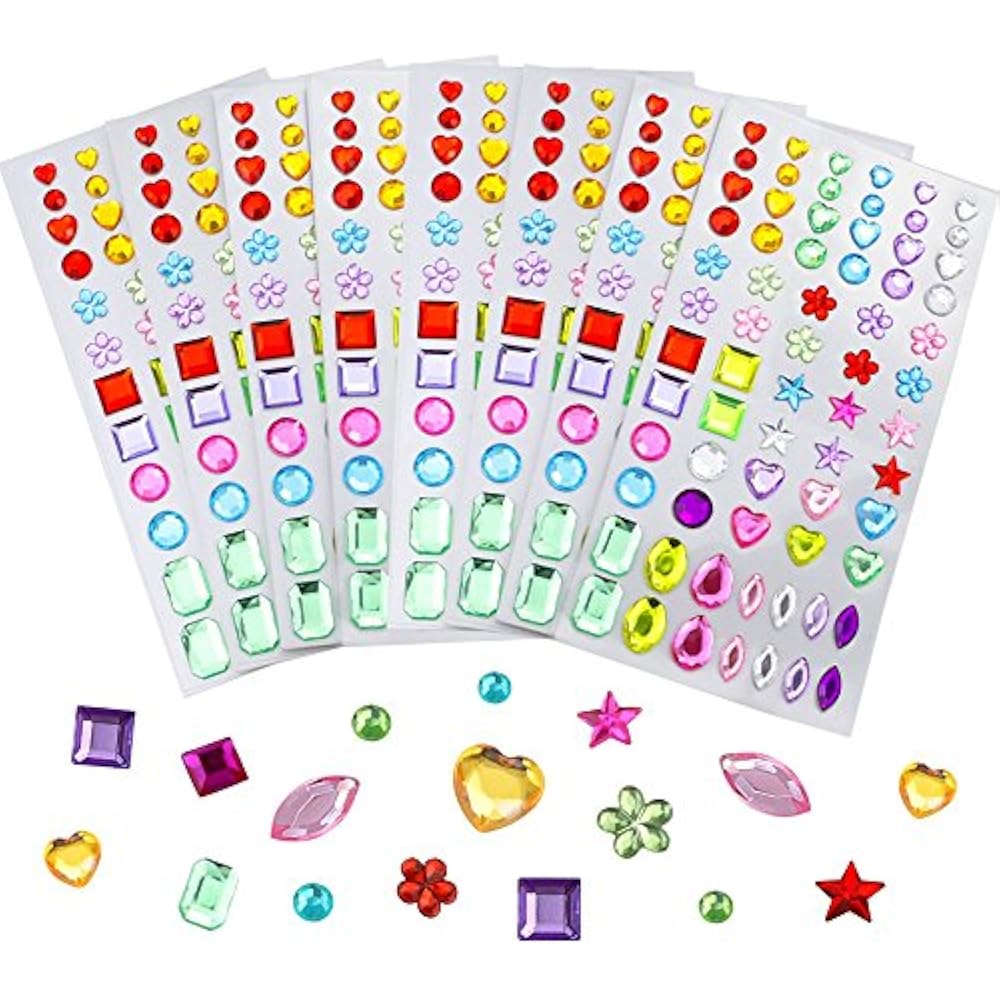 8 Sheets 544Pcs SelfAdhesive Rhinestone Sticker Bling Craft Jewels