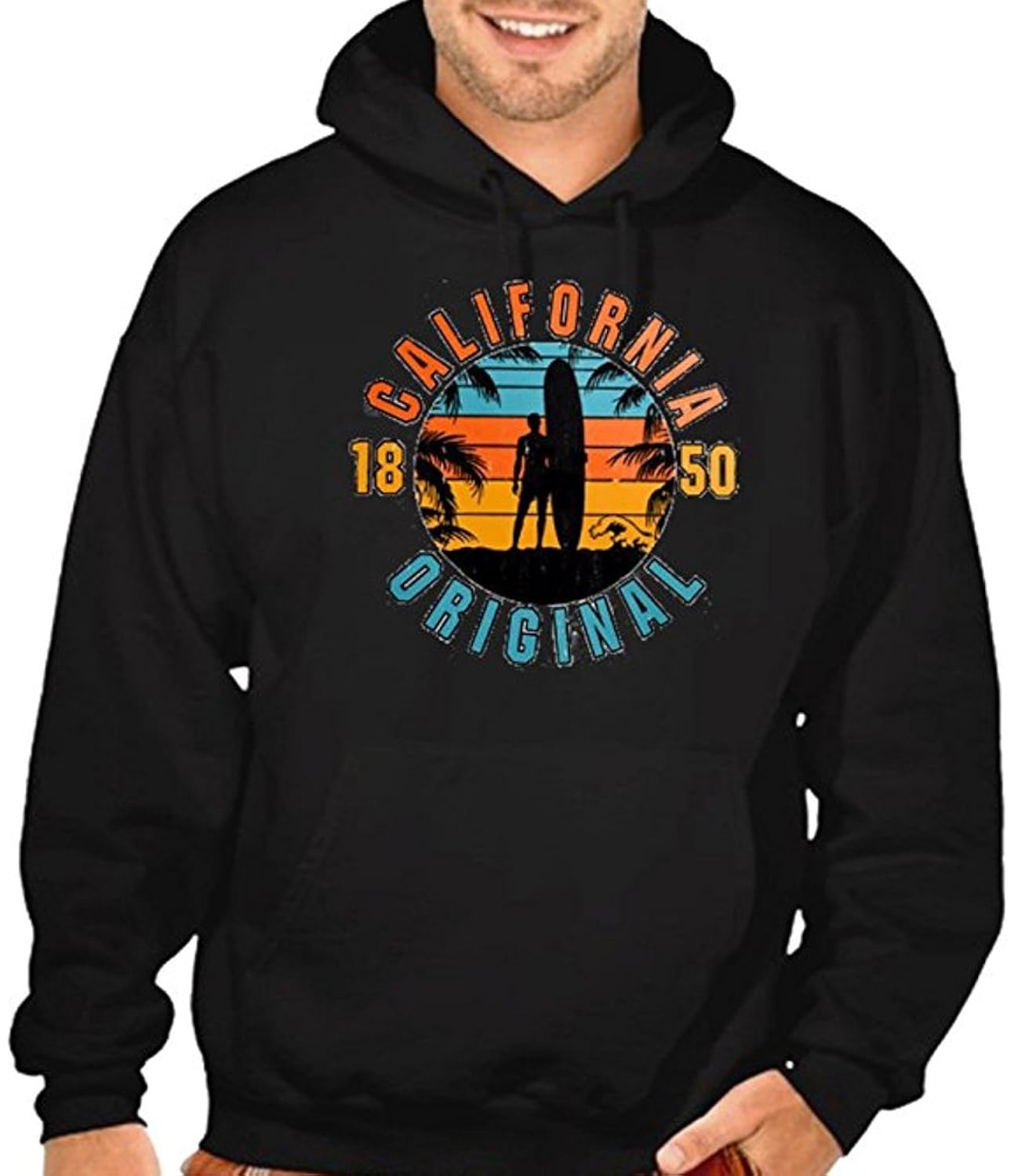 delicate California Republic Surfing Men's Hoodie Black drheidt.de