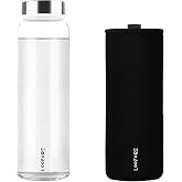 LOOFORE Glass Water Bottle 32 oz with Wide Mouth and Neoprene Sleeve | Glass Drinking Bottle 1000ml, Reusable Bpa Free, Leakproof, High Borosilicate, Water Bottle for Gym, Sports &amp; Workout, 1 Pack