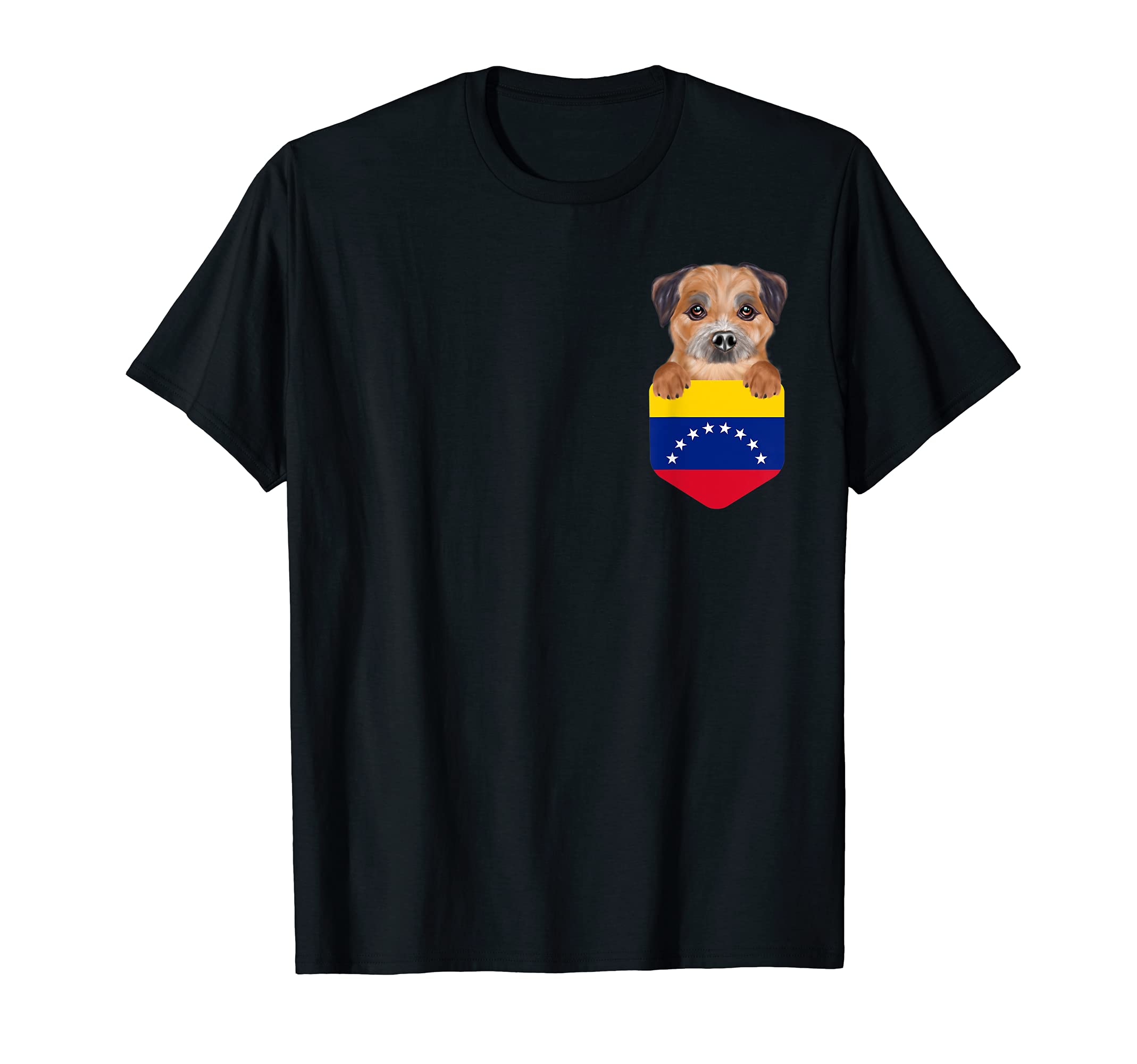 Venezuela Flag Border Terrier Dog In Pocket T-Shirt