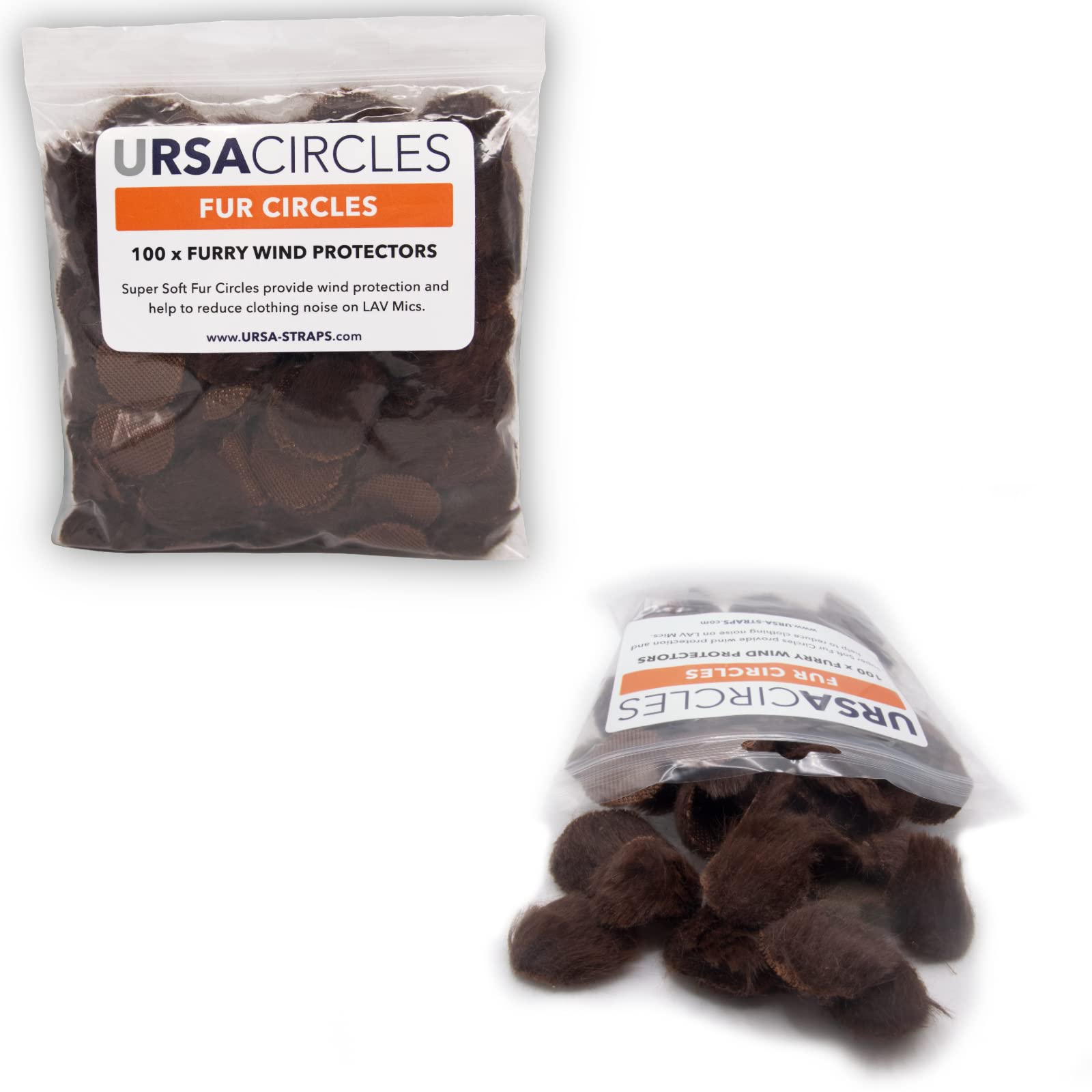 URSA Fur Circles - Mini Windshields for Lavalier/Lapel Microphones. Reduce Wind Noise & Clothing Rustle. Compatible with Sennheiser, RODE, Sanken, Tascam & More (100x Circles, Brown)