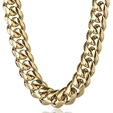 TRIPOD JEWELRY 316L Stainless Steel Miami Cuban Link Chain 14K or White REAL Gold Plated Hip Hop Necklace or Bracelet 8mm-18mm for Men Women(Custom Box and Pouch Packing, Christmas Gift)