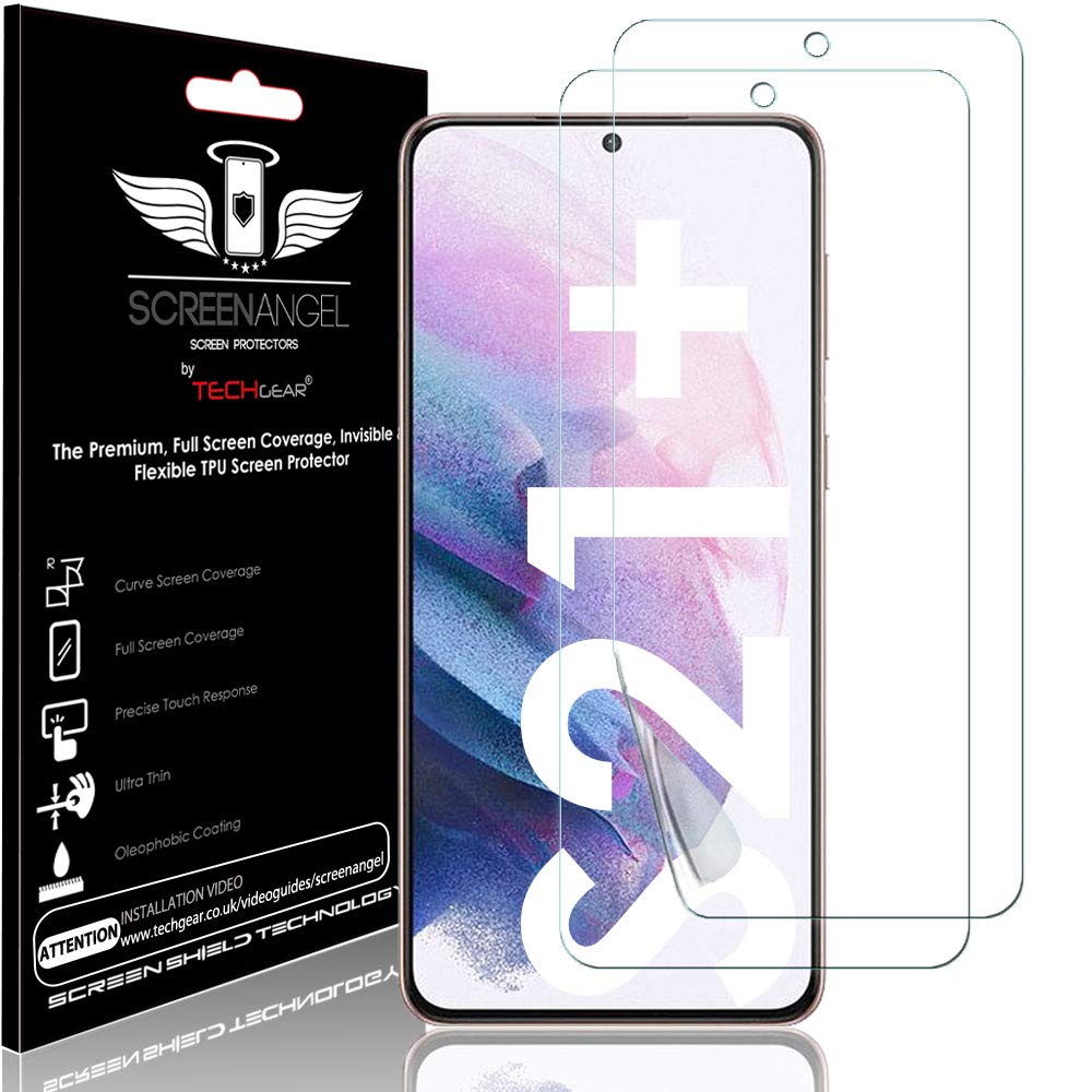 TECHGEAR [2 Pack Screen Protector fits Samsung Galaxy S21 Plus [Screen Angel Edition] [In-Display Fingerprint Support][Case Friendly] [Bubble Free] [FULL Screen Coverage] HD Clear Flexible TPU Film
