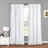 Lala + Bash Becca Metallic Clover Pole Top Window Curtain Drapes for Bedroom, Livingroom, Kids Room, Children, Nursery-Assorted Colors-Set of 2 Panels, 38 x 84 Inch, White & Silver