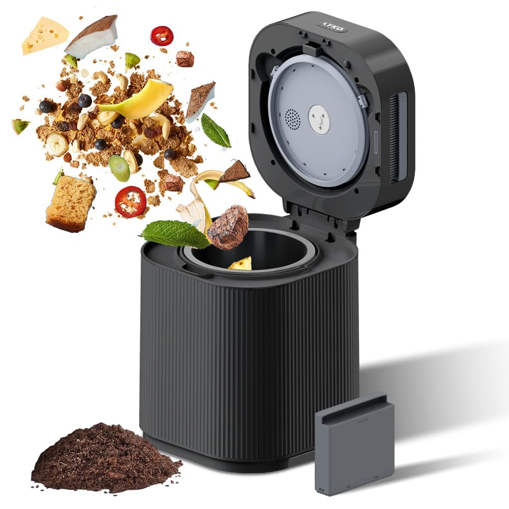 Photo 1 of Upgraded Electric Composter for Kitchen, 3L Smart Countertop Composter Indoor Odorless with UV lamp and Replaceable Carbon Filter, Turn Food Waste and Scraps into Dry Compost Fertilizer (Black)