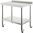VEVOR Stainless Steel Prep Table, 30 x 24 x 35 Inch, 440lbs Load Capacity Heavy Duty Metal Worktable with Backsplash Adjustable Undershelf & 4 Casters, Commercial Workstation for Kitchen Restaurant