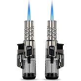 2 Pack Torch Lighter Windproof Single Jet Flame Refillable Butane Lighter | Visible Fuel Tank, Adjustable Torch Flame,Gas Lighter for Candle Camping Grill BBQ Fireplace (Butane Not Included)
