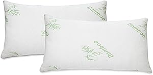 All American Collection Soft Home Bedroom Premium Hotel Quality 2pc Bamboo Pillow Shredded Memory Foam for Sleeping (King, White)