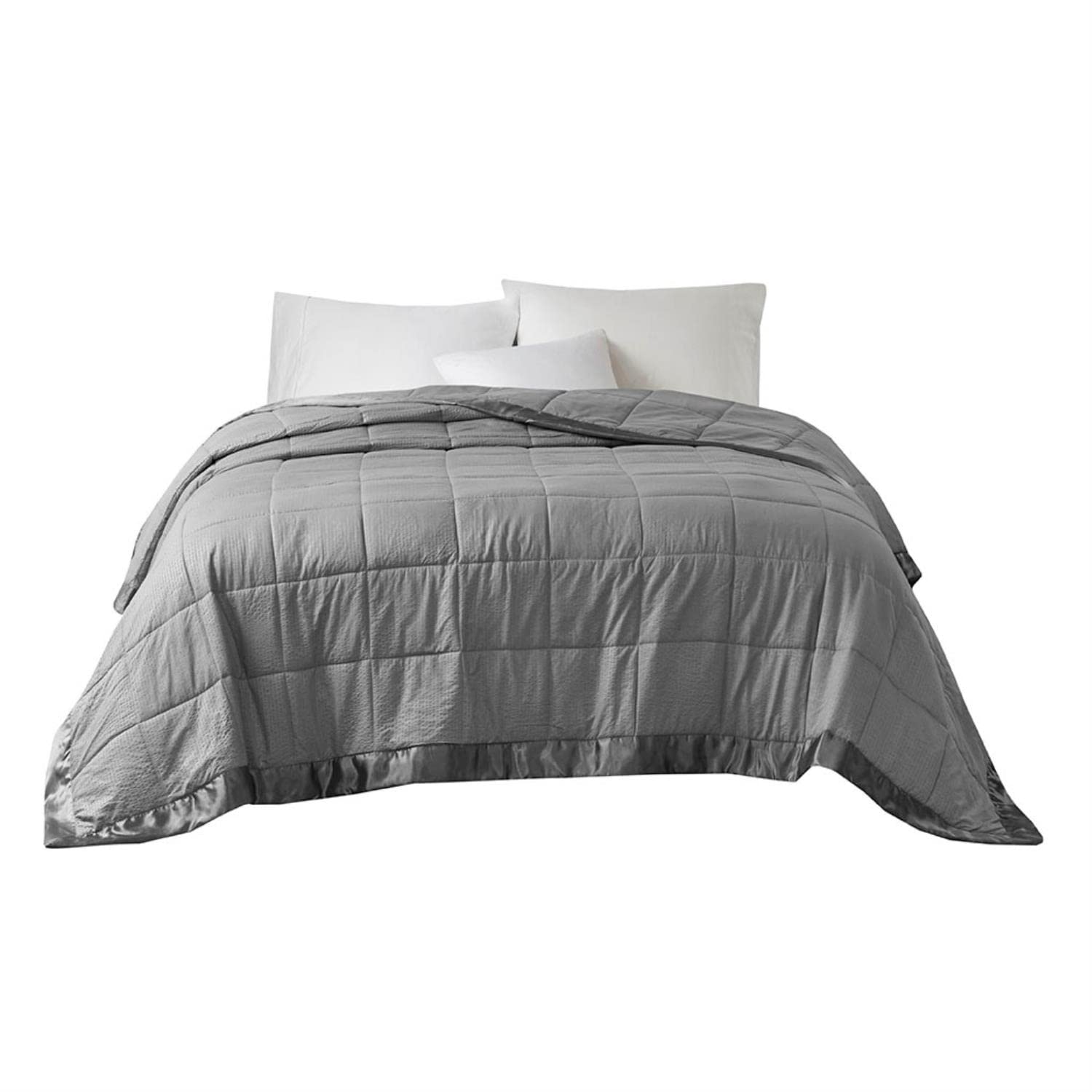 Madison Park Cambria Down Alternative Blanket, Premium 3M Scotchgard Moisture Wicking Treatment, Lightweight and Soft Bed Cover For Summer with Satin Trim, Oversized Full/Queen Charcoal Image