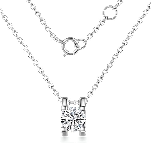 モアサナイト ネックレス レディース 1ct 人工ダイヤモンド ネックレス 1カラット モアッサナイト ペンダント ネックレス Moissanite 18金 ホワイトゴールド シルバー あずきチェーン ダイヤモンド ネックレス 金属アレルギー対応 鑑定書付き プレゼント 誕生日 記念日