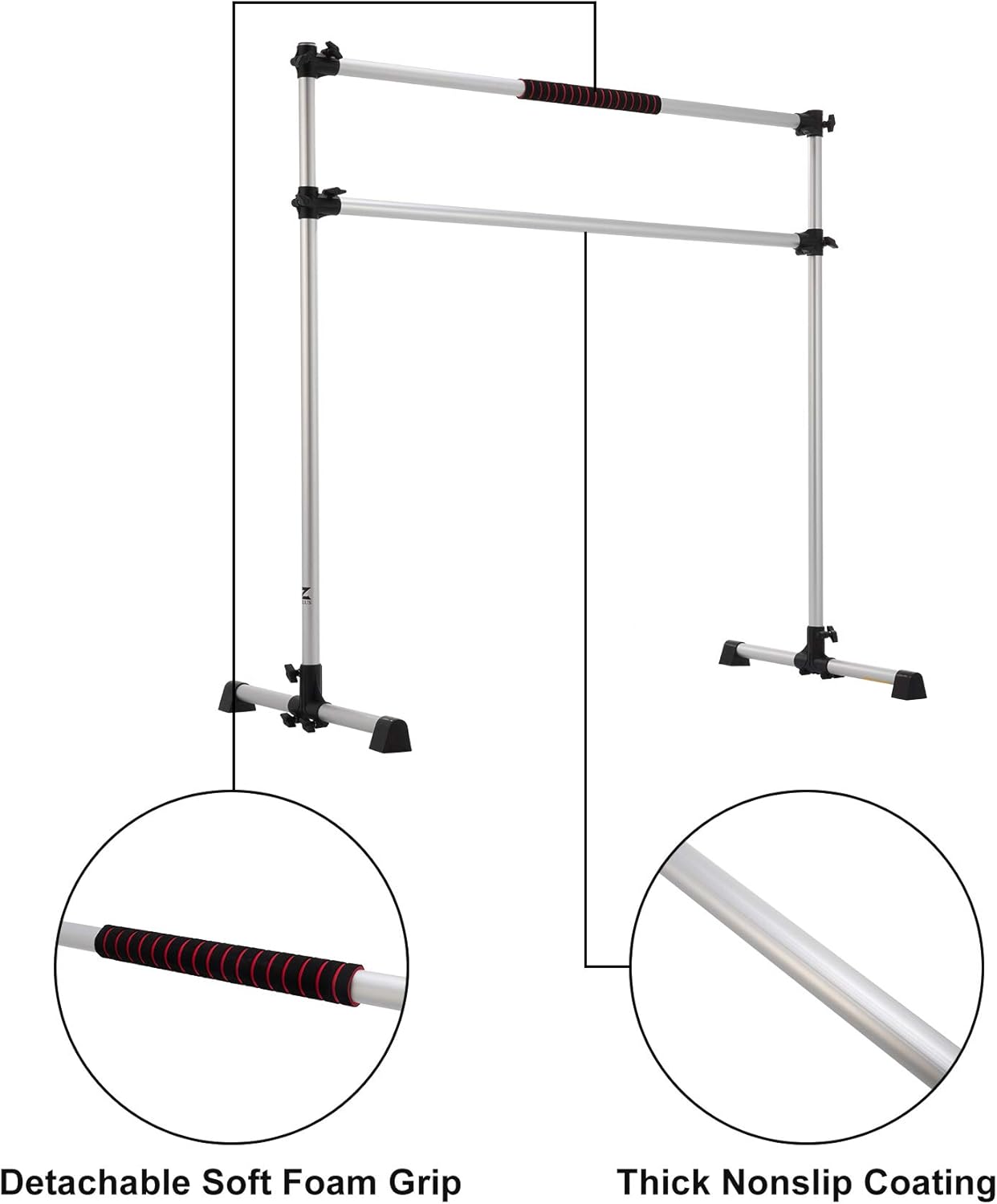 ZELUS 5ft Portable Ballet Barre for Home Gym | Freestanding Dance Exercise Equipment for Home Workouts Fitness Flexibility Training with Stretch Band and Tote (Silver) : Sports & Outdoors