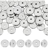 PH PandaHall 50pcs Flat Round Spacer Bead Stainless Steel Bead Spacers Metal Loose Beads Slider Stopper Bead for Bracelet Necklace Jewelry Making 10x2mm, Hole 2mm
