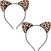 PhyLence 2 Pack Halloween Leopard Cheetah Cat Ear Headbands for Women &ndash; Animal Print Costume Headbands with Soft Fabric Ears for Halloween Cosplay Party Dress Up Accessories