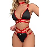 Lilosy Sexy Wireless Choker O Ring Linked Strappy Harness Lingerie Set Outfits 3 Piece