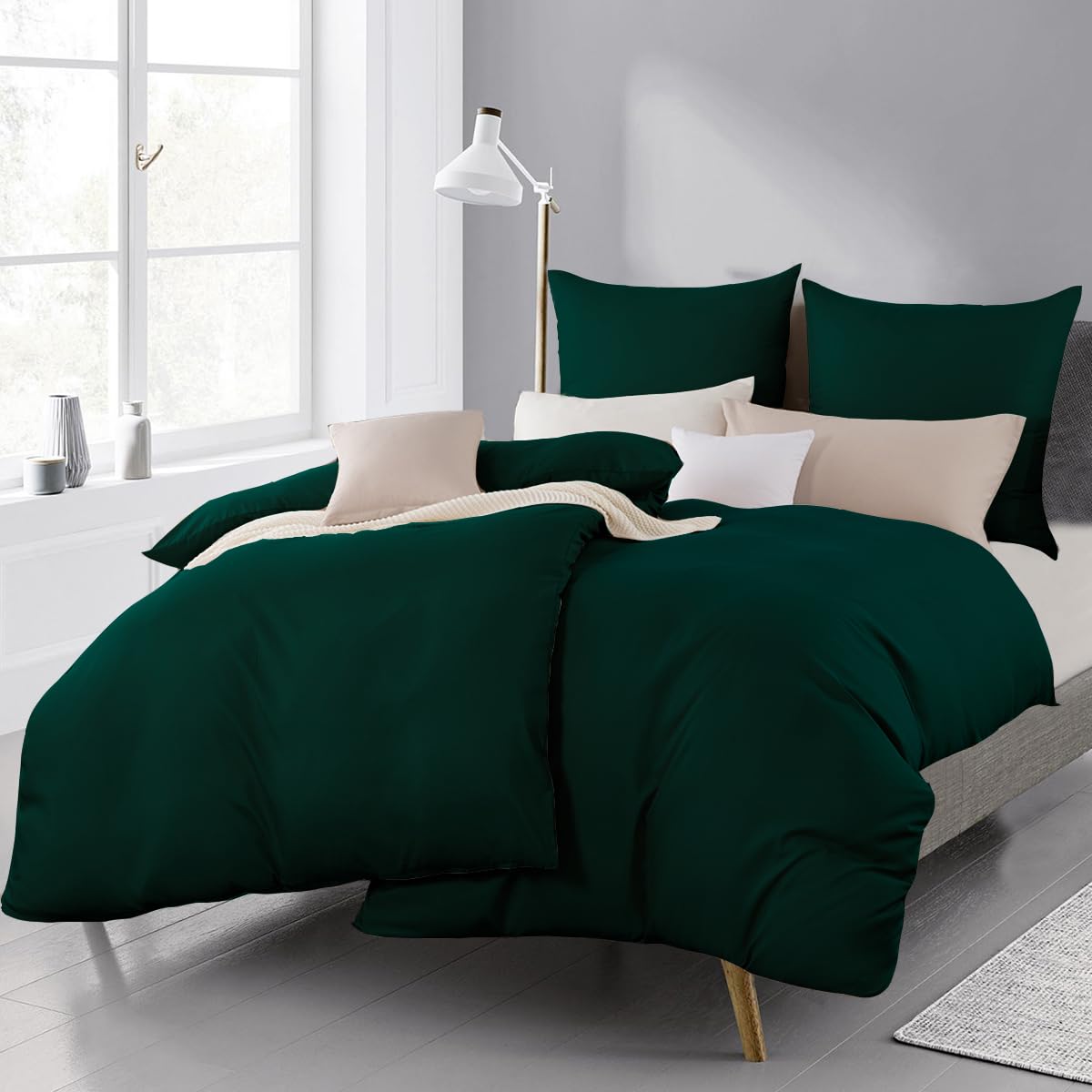 Beqnat Bed Linen 135 x 200 cm, 4-Piece Green Soft Bedding Sets Duvet Cover 135 x 200 cm 4-Piece Pillowcase 80 x 80 cm Microfibre with Zip