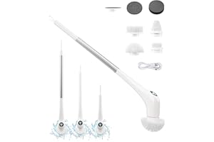 WKY Electric Spin Scrubber Bathroom Cleaning Supplies with Adjustable Extension Arm 6 Replaceable Cleaning Brush Heads，Power Scrubbers for Cleaning Bathroom Shower Scrubber for Cleaning Long Handle Scrub