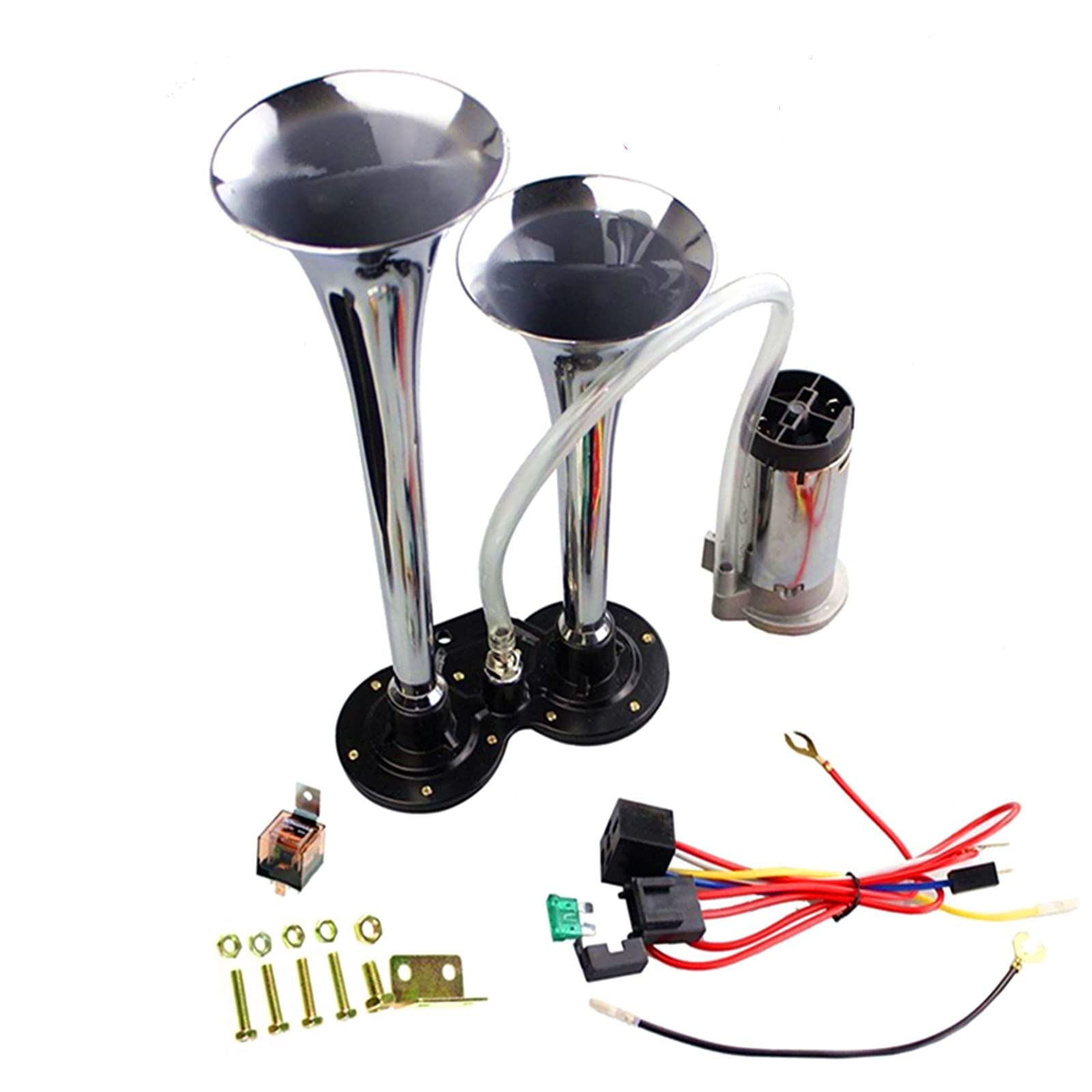 YIDA Universal Fit 12V 150db Air Horn, Chrome Zinc Dual Trumpet Electric Horn with Compressor, Silver, for Trucks, Cars, Vans
