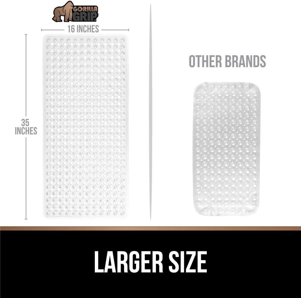 GORILLA GRIP Original Patented Bath, Shower, Tub Mat, 35x16, Machine Washable, Antibacterial, BPA, Latex, Phthalate Free, Bathtub Mats with Drain Holes, Suction Cups, XL Size Bathroom Mats, Clear: Home & Kitchen