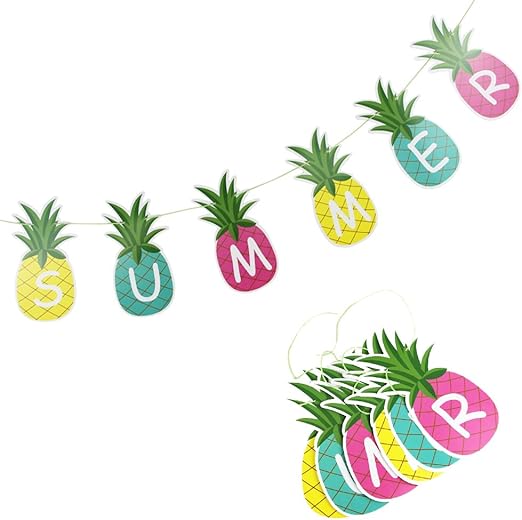 Amazon Com Sunbeauty 1 5m Colorful Summer Pineapple Banner Luau Tiki Party Supplies Hawaiian Theme Decor Kitchen Dining