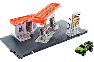 Matchbox Toy Cars Playset, Action Drivers Fuel Station & 1:64 Scale Toy Truck, Moveable Gas Hoses & Car-Activated Features