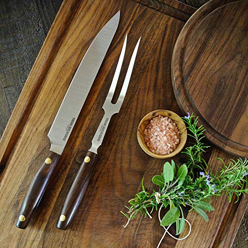 2 Piece Carving Knife Set Made in USA by Virginia Boys Kitchens - Professional Stainless Steel Full Tang Blades with Walnut Wood Handles