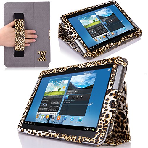 MoKo Slim Cover Case for Samsung Galaxy Note 10.1 N8000 N8010 N8013 Tablet, Leopard BROWN (with Flip Stand, and Integrated Elastic Hand Strap)