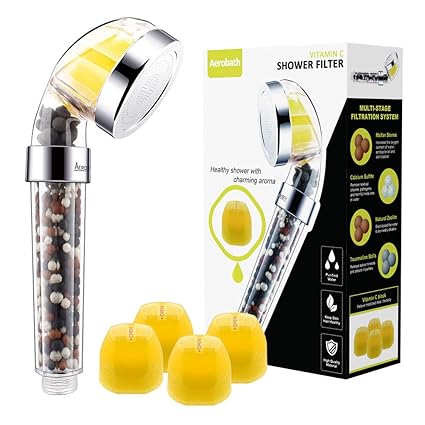 AEROBATH Handbrause Vitamin C Duschfilter, Brausekopf Wasserfilter Duschkopf Enthärter Wassersparend und Hochdruck, Reduziere