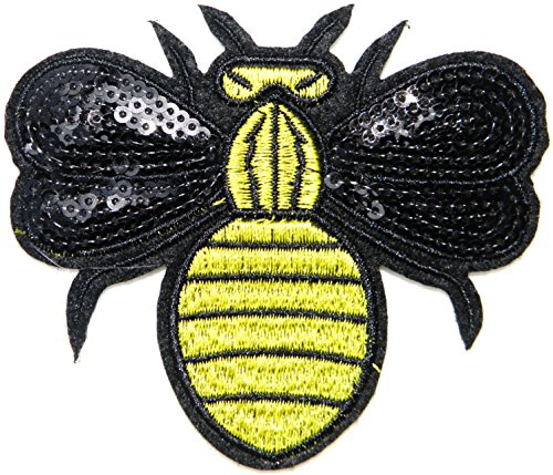 Honey Bee Insect Sequin Sparkle Back Patch Iron on Sew Embroidered Applique Fabric Craft Art DIY Decorate Handmade Women Cloth Jacket Vest T shirt Hoodie Dress Accessories Gift Collection