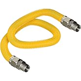 HIGHCRAFT 72 Inch Gas Connector with Fittings, Yellow Coated Gas Connector, 5/8" OD, 3/4" MIP x 3/4" MIP Connection