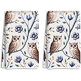 SDFBFVSA Absorbency Owl Kitchen Towels Set of 2, Flower Decorative Waffle Weave Bath Towel Kitchen Dish Guest Towels, Suitable for Kitchens Homes Bathrooms Restaurant Hotel Cafe Farmhouse Decor