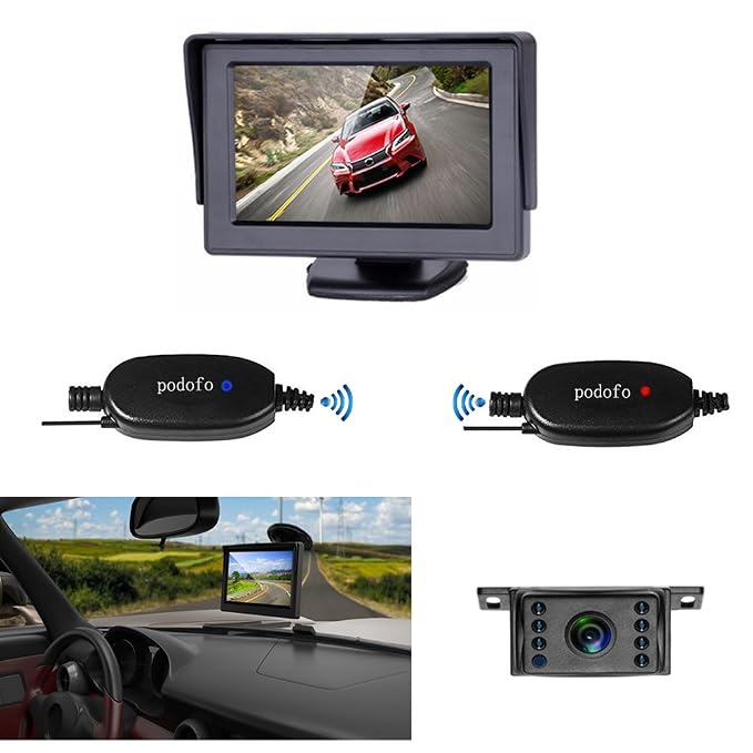 Podofo Wireless Rear View Backup Camera And Monitor Kit For Carvehicletruckvancaravantrailerscamper With 7 Led Night Vision Mini License Plate