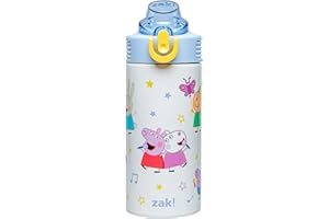 Zak Designs Peppa Pig Sage Kids Water Bottle for School or Travel, 14oz Stainless Steel Water Bottle with Straw, Handle, and 