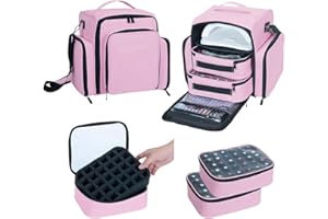UOZL Nail Polish Organizer Case Holds 60 Bottles Portable Travel Storage Box with 2 Detachable Bags, Designed for Women's Nail Tools, Essential Oils and Cosmetics Sets Pink