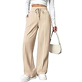 PINSPARK Wide Leg Sweatpants Women High Waisted Baggy Sweat Pants Elastic Elevated Seams Loose Active Pants with Pockets