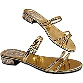 Verdusa Women's Metallic Double Strap Elegant Slip on Dressy Sandals Open Toe Prom Flats