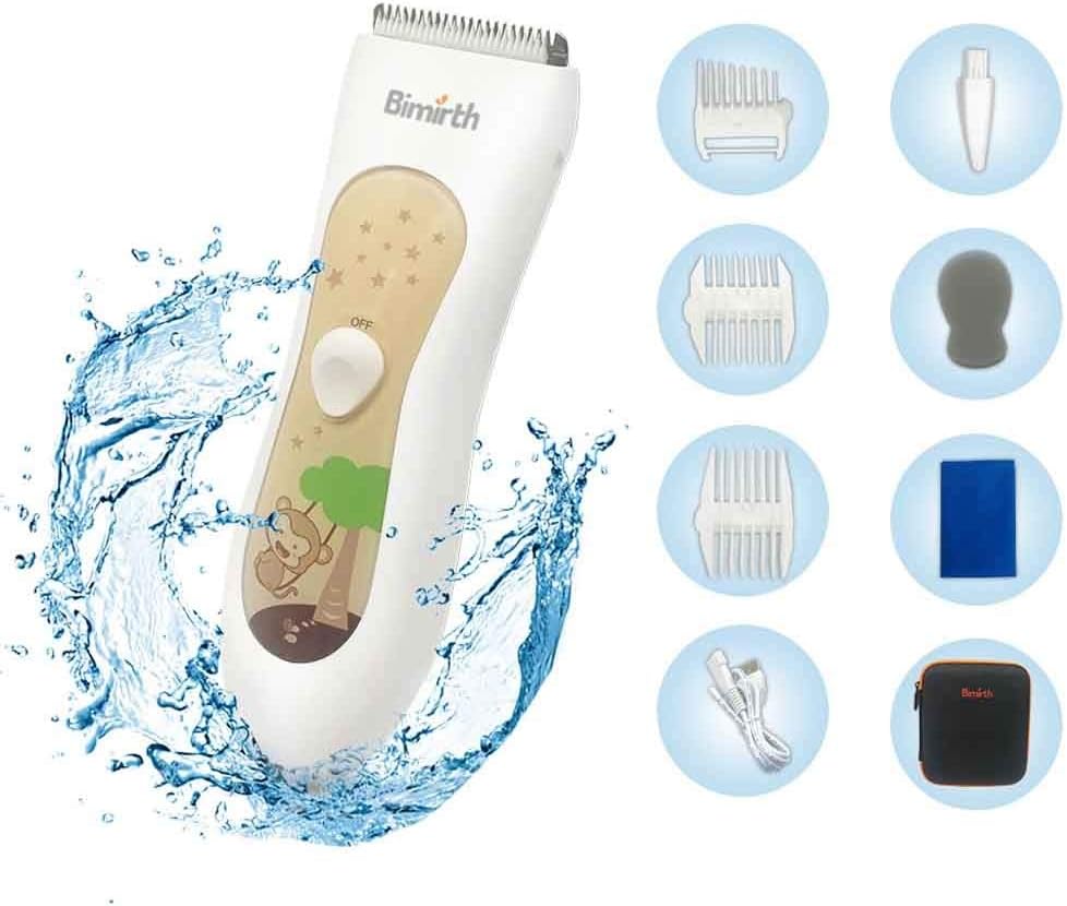 showsing Infant Baby Hair Clippers,Waterproof Children Quiet Electric Cordless Haircut Kit with Storage Bag,Household Hair Trimmer Hair Cutting,USB Rechargeable (White)