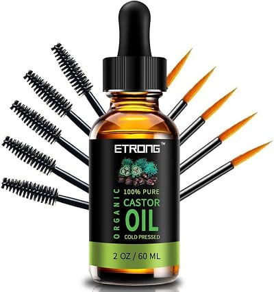 ETRONG Organic Castor Oil 60ml 5 in 1 with 5 Brushes for Brows Lashes Nails