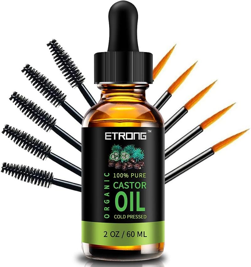 ETRONG Organic Castor Oil 60ml 5 in 1 with 5 Brushes for Brows Lashes Nails