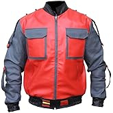 The Jasperz Men's Red and Grey Bomber Synthetic Leather Biker Jacket For Men, XXS-3XL