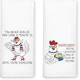 WUUCK00 2pcs You Never Realize How Long A Minute is Kitchen Towel, Funny Chicken Kitchen Decor for Family, Farmhouse Tea Towel for Chicken Lover, Christmas Housewarming Gifts for Hostess Neighbor