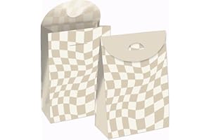 Big Dot of Happiness Tan Checkered Party - Gift Favor Bags - Party Goodie Boxes - Set of 12