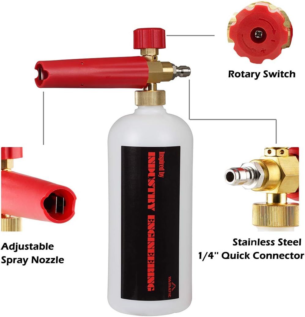 YAMATIC Adjustable Foam Cannon Professional Car Wash Pressure Washer Jet Wash 1/4" Quick Connect Snow Foam Lance: Garden & Outdoor