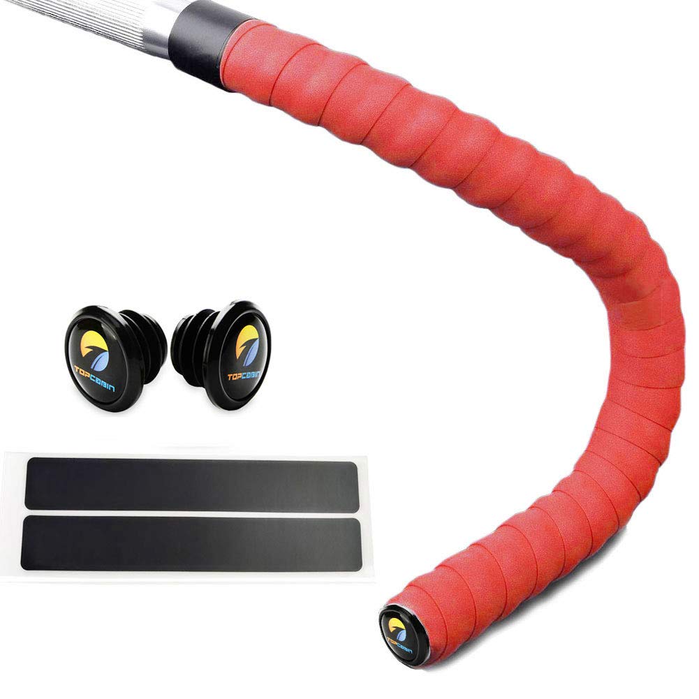 TOPCABIN® Bicycle Handlebar Tape Non-Slip Comfort GEL Road Bike Handlebar Tape Bike Bar Tape with Reflective Bar Plugs (# Red)